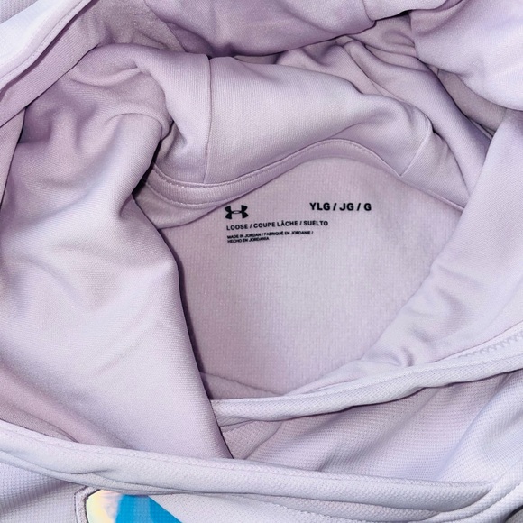 NWT- Under Armour Girls Armour Fleece Iridescent Big Logo Hoodie Loose YL Pink - Picture 4 of 5